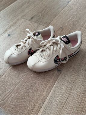 Nike Cream Leather Cortez with Floral Swoosh & Pink Accents
